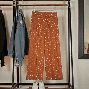 Anthropologie pleated pants polka dot wide leg Isobel brown XS